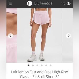 NWOT Lululemon Fast and Free High-Rise Split Short 3" - Pink Organza